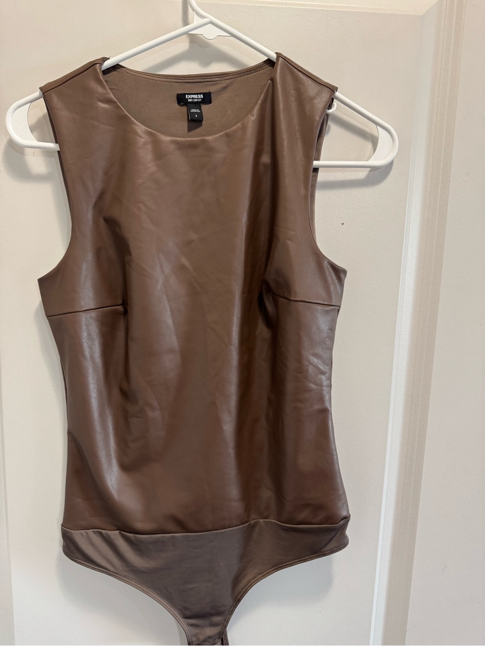& Other Stories Brown Faux Leather Sleeveless Bodysuit